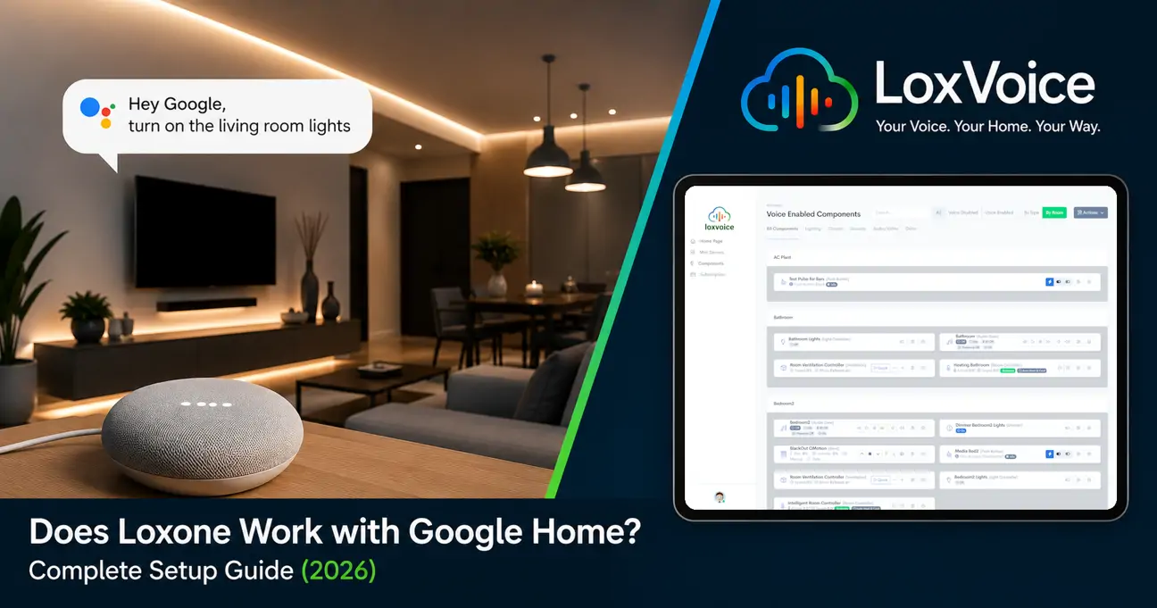 Google Nest Mini controlling Loxone smart home lights and blinds with LoxVoice
