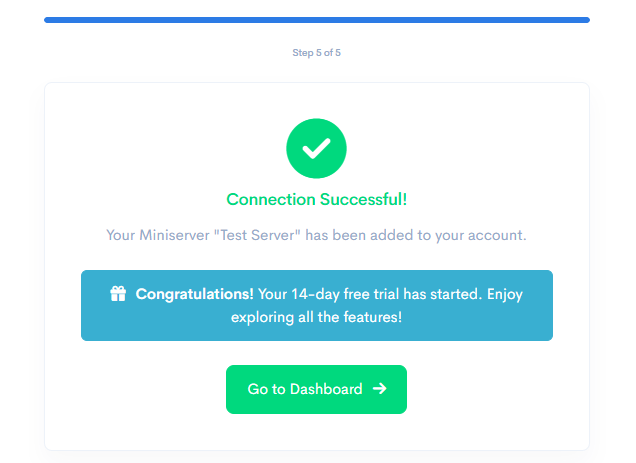 Screenshot of LoxVoice dashboard showing Miniserver connection screen with green checkmark and Connected status.