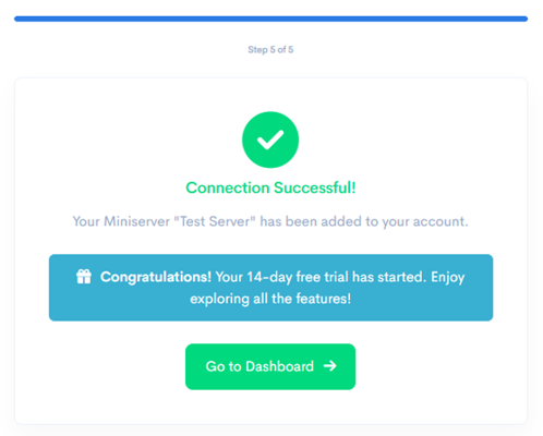 Success screen showing Loxone Miniserver successfully connected to LoxVoice with green checkmark